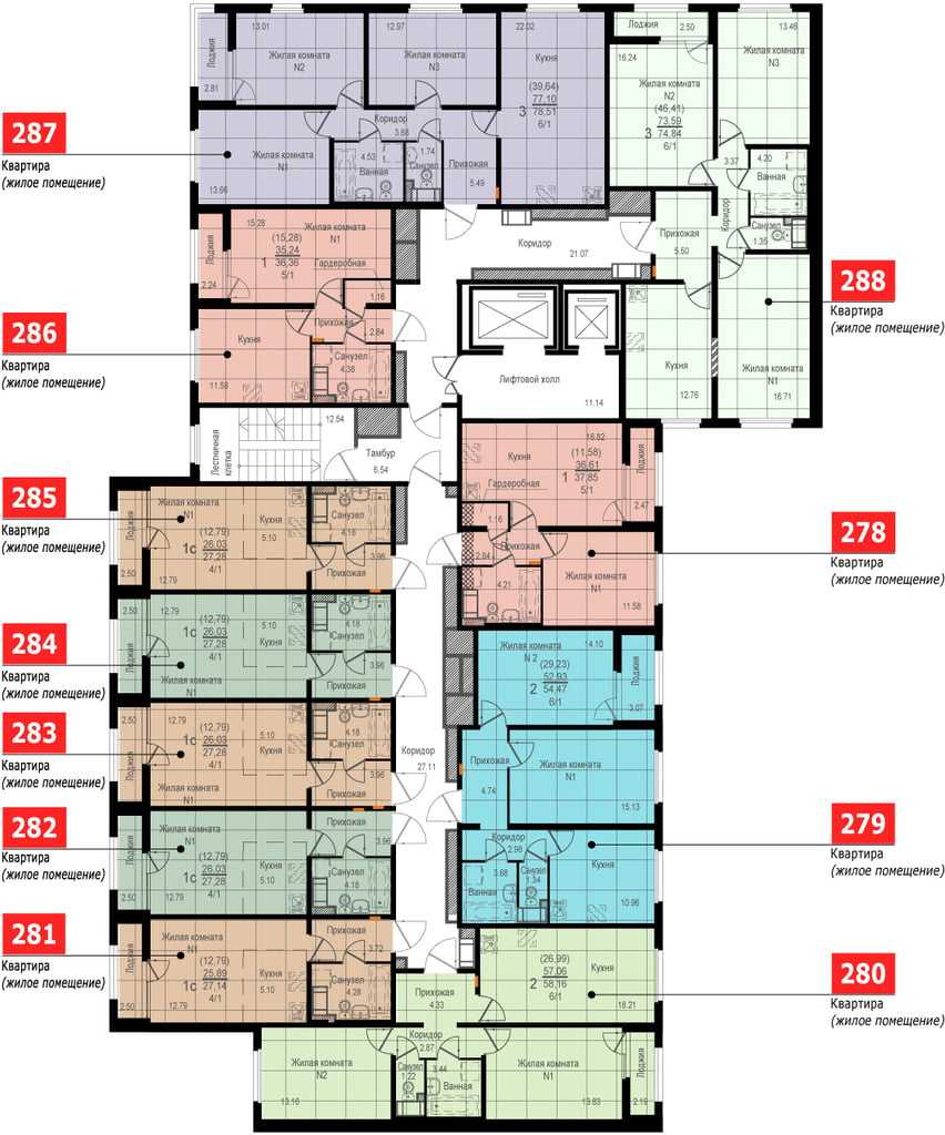 План этажей ЖК Цветной Бульвар Дом №2 Подъезд №2 Этаж №10