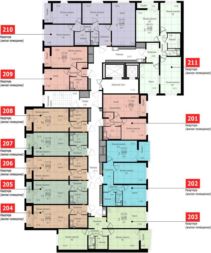 План этажей ЖК Цветной Бульвар Дом №2 Подъезд №2 Этаж №3