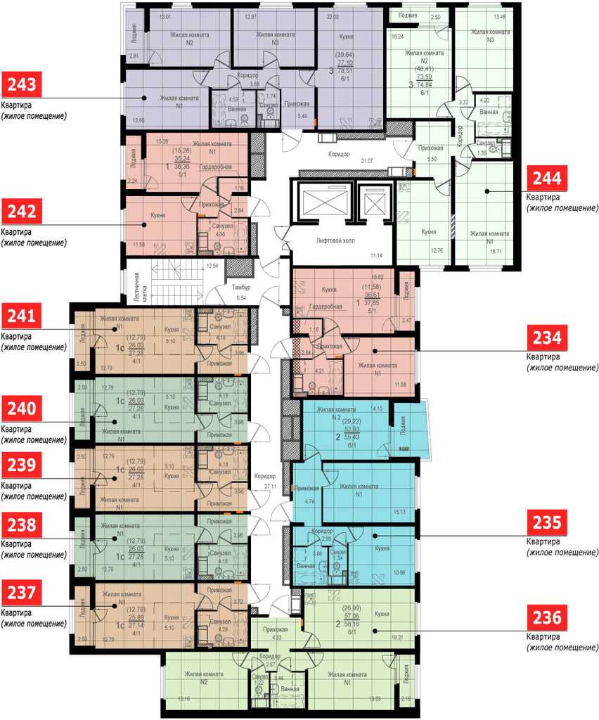 План этажей ЖК Цветной Бульвар Дом №2 Подъезд №2 Этаж №6